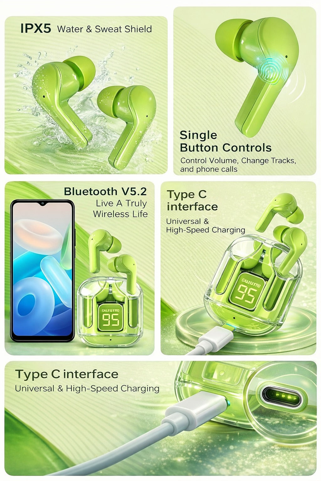 ultrapods tws ear buds - green color